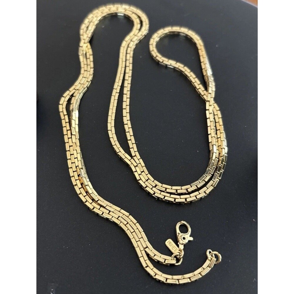 Vintage MONET Gold Tone Box Chain Necklace 30" Signed